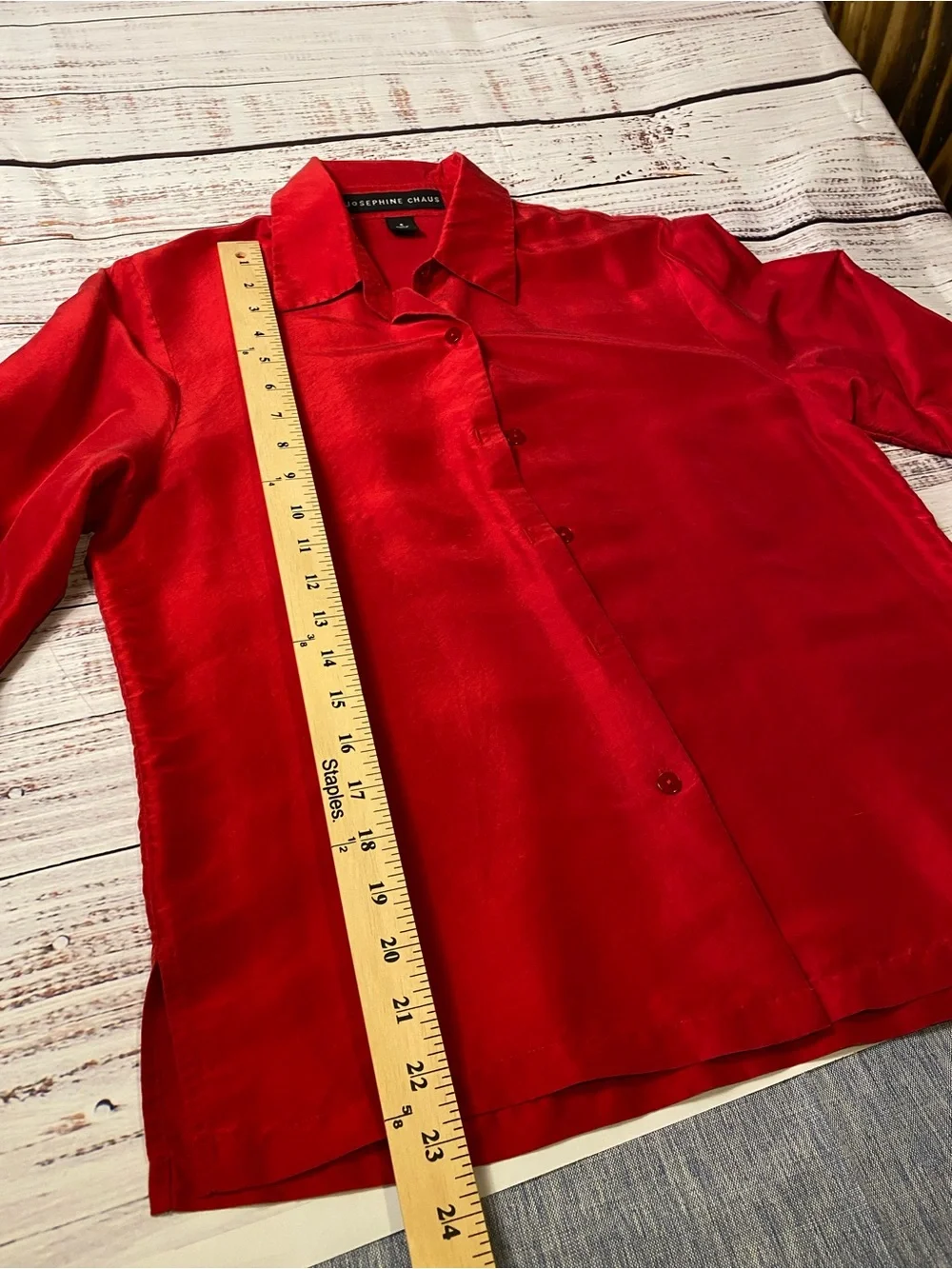 Josephine Chaus Red Silk Button-Down Blouse Sz-8